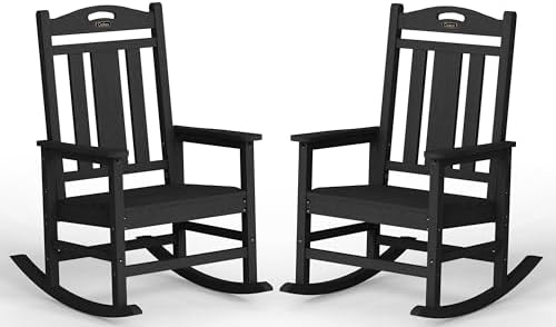 Ciokea Oversized Outdoor Rocking Chairs Set of 2, 380lbs Heavy-Duty Large Patio Rocker, High Back Cozy Porch Chairs, Weather Resistant Patio Rocking Chairs for Outside, Fire Pit, Deck, Black