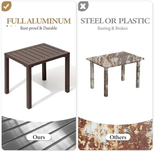 Aluminum Outdoor Side Table, Small Patio Coffee Bistro End Table, Brown