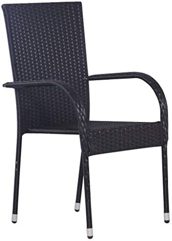 5 Piece Patio Dining Set with Solid Acacia Wood Table and Steel Frame, Black PE Rattan Chairs Stackable for Outdoor Use