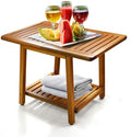 ENKEZI Acacia 24 Inches Outdoor Side Table, 2-Tier Sturdy Patio, End