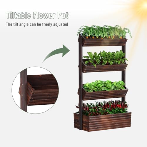4-Tier Vertical Wooden Raised Garden Bed, herb garden planter, Carbonized