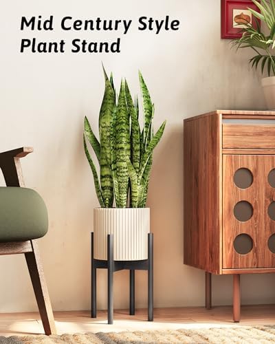 GENTINGBRO Adjustable Plant Stand Indoor, Bamboo Plant Stand Fits 8 9 10 11 12 Inches, Small Corner Planter Holder for Indoor Plants, Single Floor Plant Stands for Living Room Balcony, Pure Black