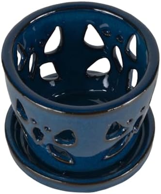 W&W Orchid Pot with Holes and Saucer for Repotting, Blue, 5 Inch