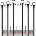10Ft String Light Poles 6 Pack,Light Poles for Outside Lights,Outdoor with Fence Brackets Hanging Lights,Metal Stand Deck Patio Backyard