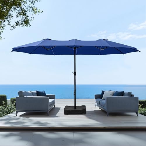 15ft Extra Large Outdoor Patio Umbrella with Base Included, Haze Blue
