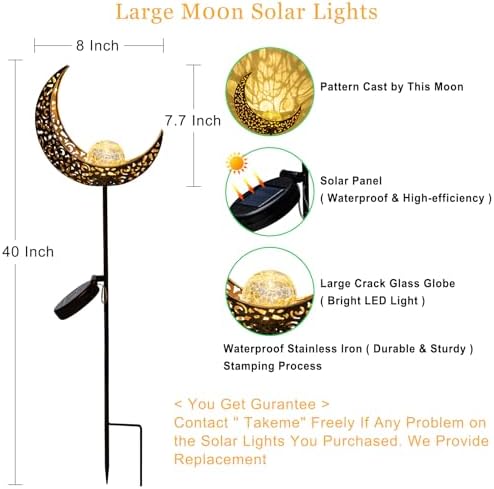 TAKE ME Moon Solar Lights Garden Outdoor Decor Waterproof Metal Solar