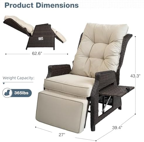 Outdoor Recliner with Adjustable Backrest and Footrest,Beige
