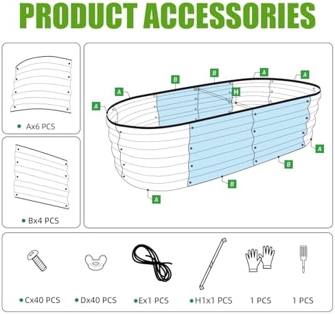 SnugNiture Galvanized Raised Garden Bed, 4x2x1ft Oval Metal Planter Box for Planting Outdoor Plants Vegetables