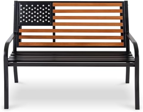 50" Outdoor Garden Bench, Cast Iron Metal Frame Patio and Porch