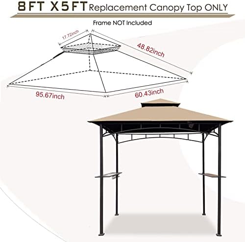 Grill Gazebo Replacement Canopy Roof – Hugline 5x8 Outdoor Grill Shelter Canopy Top Double Tiered BBQ Tent Cover Fit for Model L-GG001PST-F (Beige)