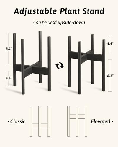 GENTINGBRO Adjustable Plant Stand Indoor, Bamboo Plant Stand Fits 8 9 10 11 12 Inches, Small Corner Planter Holder for Indoor Plants, Single Floor Plant Stands for Living Room Balcony, Pure Black
