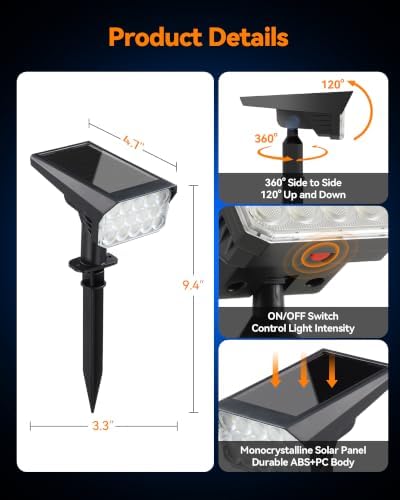 Solar Lights Outdoor Waterproof IP65, 56 LED 3 Lighting Modes Solar Spot Lights Outdoor, Solar Powered Landscape Lighting for Yard Pathway Garden, 4 Pack (Cool White)