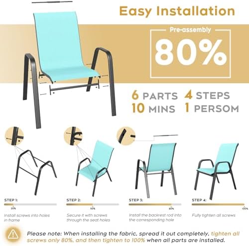 Patio Dining Chairs Set of 4 Outdoor Stackable Dining Chairs for All Weather 350lbs Capacity Heavy Duty Textilene Fabric Rustproof Metal Frame Patio Furniture for Backyard Garden Poolside (Blue green)