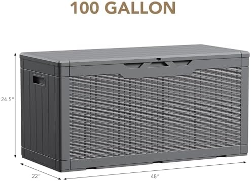 Devoko 100 Gallon Waterproof Resin Deck Box, Large Outdoor Storage Box