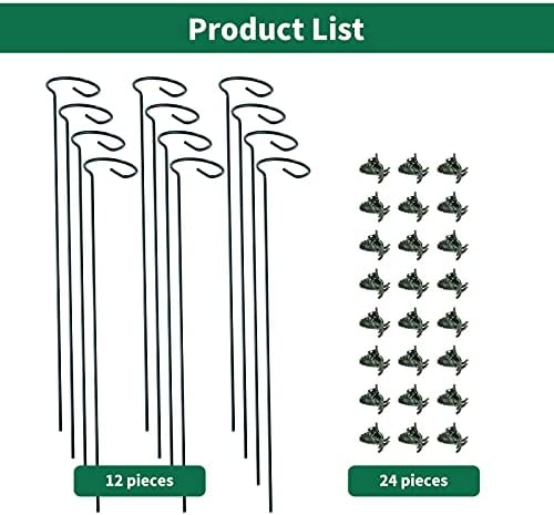 12 Pack Plant Support Stakes with 24 Pcs Plant Clips, Garden Single Stem Support Stake, Plant Cage Support Ring for Indoor Outdoor Flowers Rose Amaryllis Tomatoes Peony Lily Orchid (16 Inch)