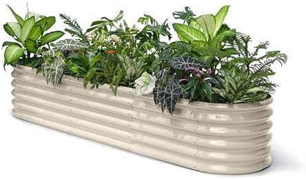 8x2x1.5 ft Galvanized Raised Garden Bed, 18" Tall Planter for Outdoor Plants, Metal Raised Flower Bed for Herb Fruit Vegetable, Modular Garden Planter for Outside Backyard & Patio - Sand Beige
