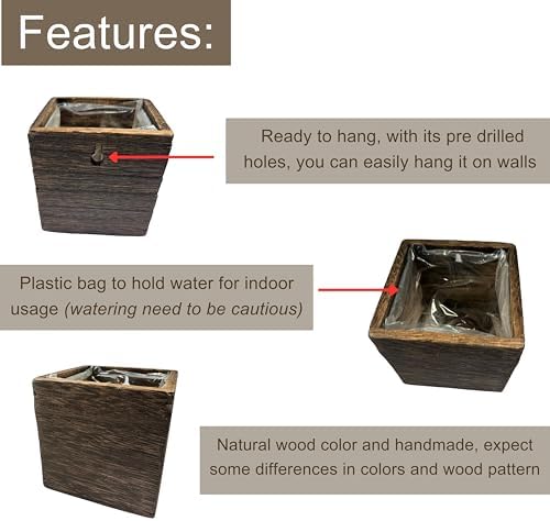 LaLaGreen Planter Boxes for Indoor Plant (4x4, 6 Pack) Wooden Wall Planters