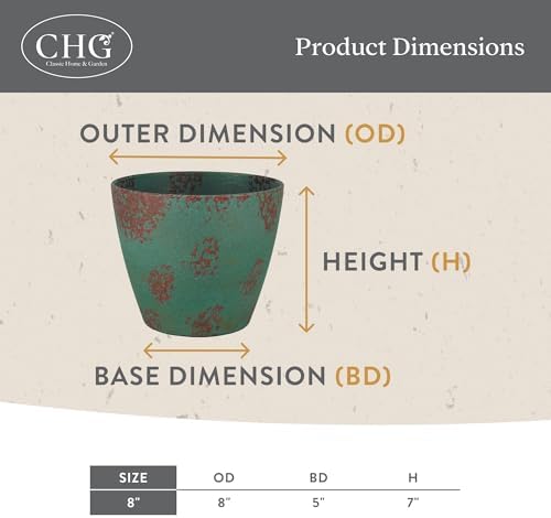 Vogue Resin Planter, Pottery Finish Garden Pot, 8” Patina Copper
