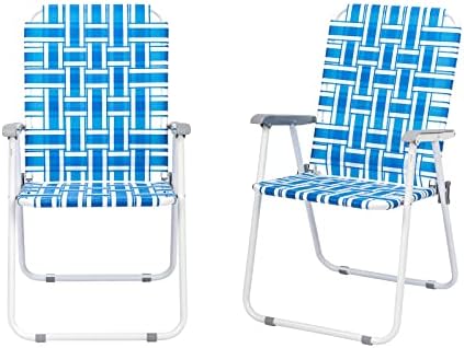 Patio Lawn Webbed Folding Chairs Set of 2, Outdoor Beach Portable Lawn Chair Camping Chair Beach Chair for Yard, Garden Dining (Blue)