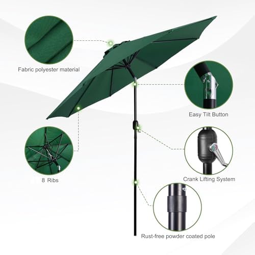 Backyard Expressions 9 ft. Patio Umbrella, Market Table Umbrella w/Tilt and Crank, 8 Ribs