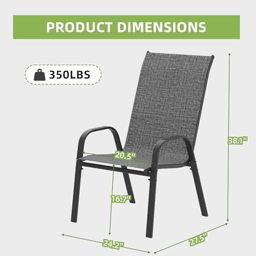 Patio Chairs Set of 4, Outdoor Stackable Dining Chairs for All Weather, Breathable Outdoor Furniture for Backyard Deck Garden Lawn, Dark Grey