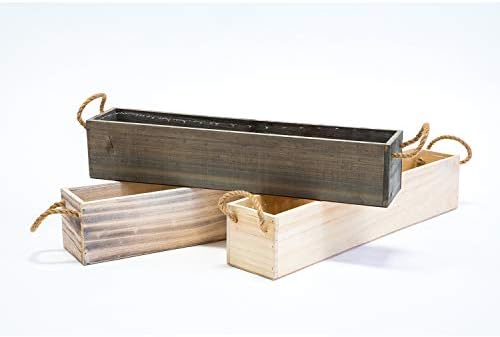 20" Rectangular Rustic Wood Planter with Handle and Plastic Liner l