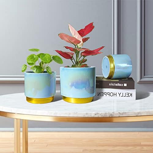 Gepege Ceramic Pots for Plants, Rainbow Pearl Glaze Planter with