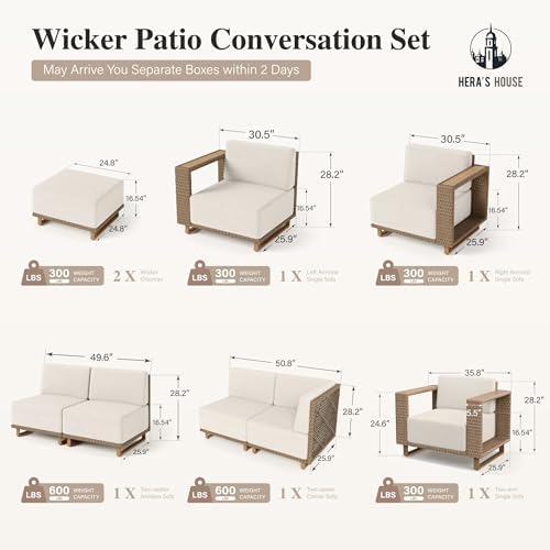 HERA'S HOUSE 9-Piece Patio Sectional Furniture Set with 10" Thick Cushions