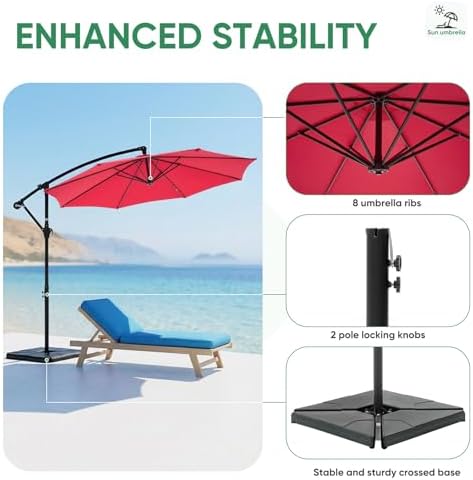 NEWBULIG 10FT Patio Umbrella, Cantilever Umbrella, UV Protection
