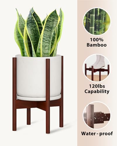 GENTINGBRO Adjustable Plant Stand Indoor, Bamboo Plant Stand Fits 8 9 10 11 12 Inches, Small Corner Planter Holder for Indoor Plants, Single Floor Plant Stands for Living Room Balcony, Reddish Brown