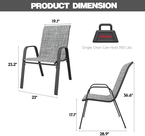 Patio Chairs Set of 6, Stackable Outdoor Dining Chairs for All Weather Textilene Fabric & Metal Frame, Outdoor Chairs Set for Backyard Deck Garden