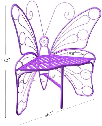 Butterfly Shaped Outdoor Bench, Purple Garden Bench with Sturdy Stable Metal Frame, Outdoor Metal Chair Butterfly Bench for Garden, Yard, Balcony, Lawn(Purple/Small).