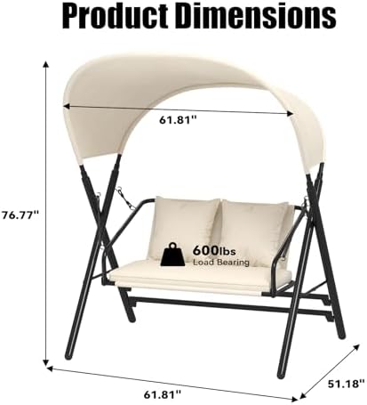 U-MAX 2 Seat Outdoor Porch Swings for Adults Patio Swings with Canopy