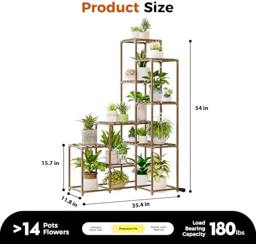 Bamworld Corner Plant Stand With Grow Lights - Tall Shelf Indoor Outdoor