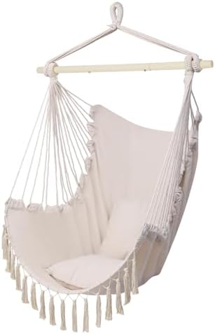 ONCLOUD Hammock Chair with Steel Spreader Bar (Beige w/Tassels)