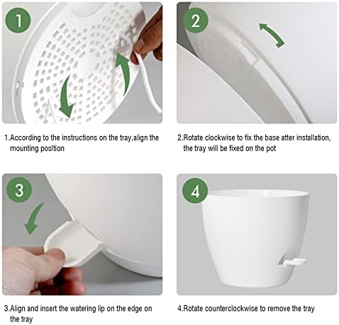 UOUZ 12inch Self Watering Pots, Plastic Planters with Mesh Drainage Holes and Deep Reservoir for Indoor Outdoor Garden Plants and Flowers, White