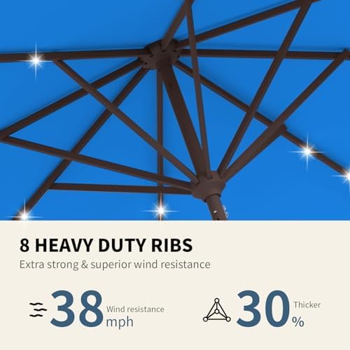 9FT Patio Umbrella with Solar Lights,Outdoor Market Umbrella with Tilt and Crank, LED Lighted Table Umbrella for Garden,Deck,Backyard,Pool,Beach
