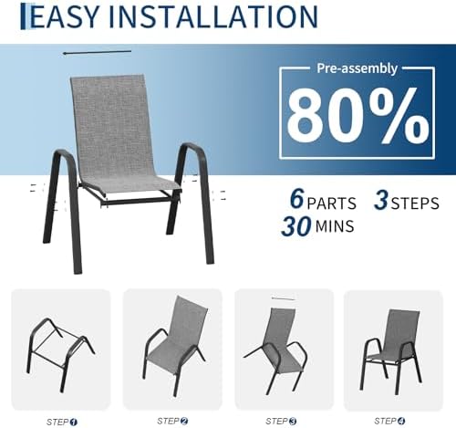 Patio Chairs Set of 6, Stackable Chairs with High Back for Deck, Backyard
