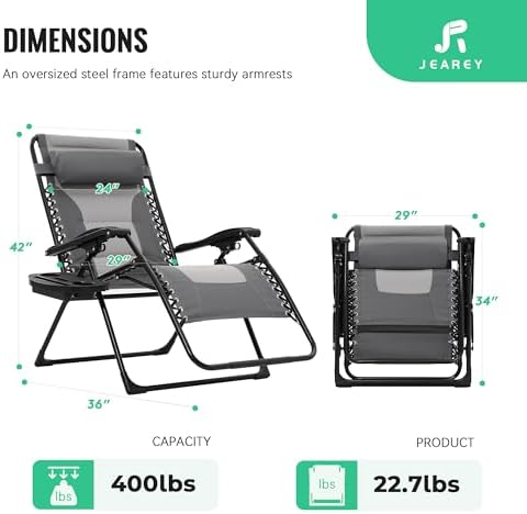JEAREY Zero Gravity Chair, Oversized Padded Recliner - Gray/Light Gray