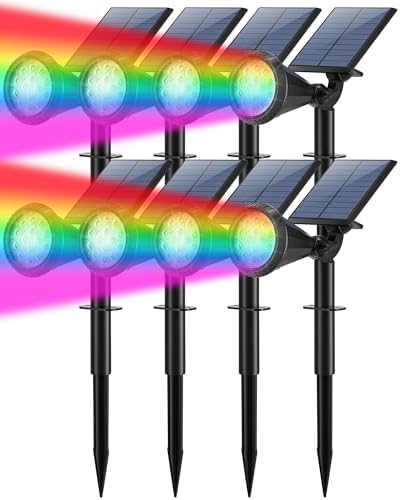 Tadyreal Solar Lights Outdoor Waterproof Color Changing 180° Adjustable RGB Solar Powered Landscape Spot Lights for Yard 7 Lighting Modes Solar Spotlights for Pathway Garden Outside (8 Pack)