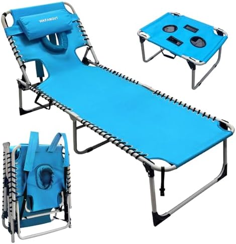Backpack Sun Tanning Chair with Face Hole & Beach Table, 5-Position Adjustable Folding Lounge Chair Outdoor for Lawn Patio Garden