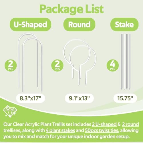 8 Pack Clear Acrylic Plant Trellis for Potted Plants Indoor Outdoor - Thickened U-Shaped & Round Small Trellis for Climbing Plants - Plant Support Stakes for Houseplant Flower Hoya Pothos Vine Ivy