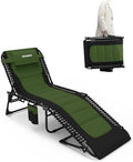 Outdoor Folding Lounge Chair Padded for Adults 264Ibs Patio Chaise Lounge Chair for Outside Adjustable 5-Position Reclining Beach Chair with Pillow Pocket