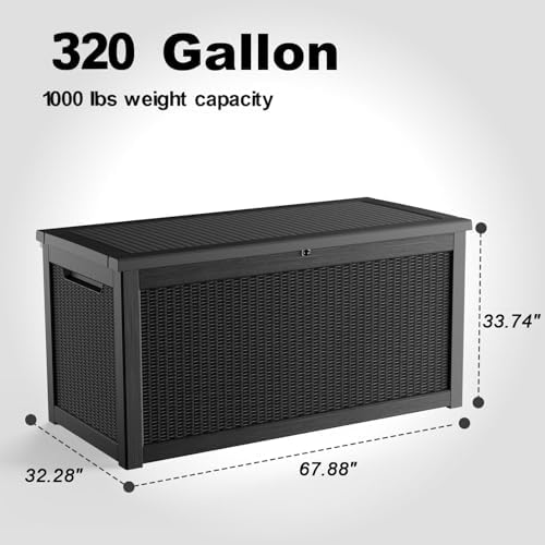 320 Gallon Outdoor Storage Box,Waterproof Patio Organizer, Black