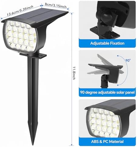 Solar Spot Lights Outdoor, 3 Modes 2-in-1 IP65 Waterproof 4 Pack Spotlights