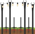 10Ft String Light Poles 4 Pack for Outside, Metal Outdoor Light Poles with 5 Prongs for Garden Patio Backyard Deck, Fence Bracket Hanging Light for Party Wedding Decor