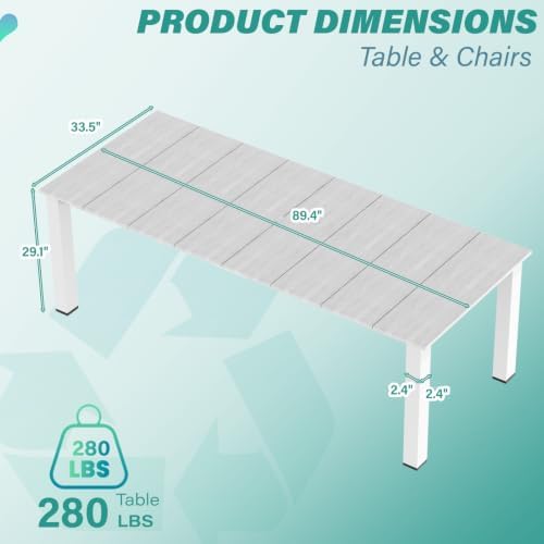 LOUNZY 89.4" HDPE Outdoor Dining Table for 8 &10 White