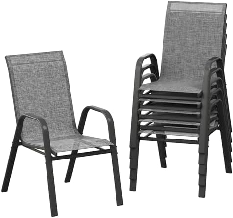 Patio Chairs Set of 6, Stackable Chairs with High Back for Deck, Backyard