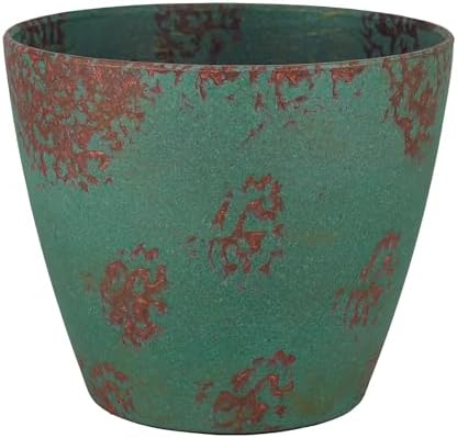 Vogue Resin Planter, Pottery Finish Garden Pot, 8” Patina Copper