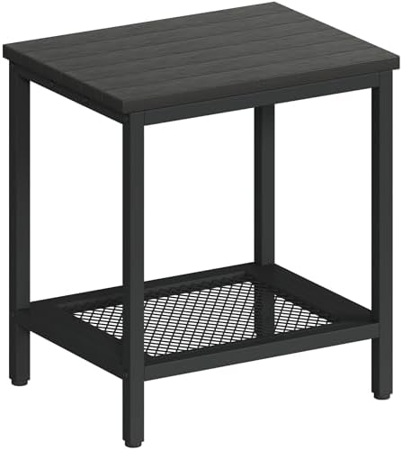 Outdoor Side Table with Storage 2-Tier Patio End Tables Black